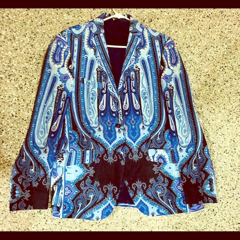 Rare Etro Runway Blazer Blue Paisley Print